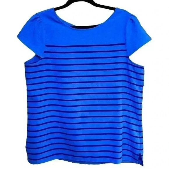 LOFT Periwinkle Blue Striped Blouse Large - Picture 1 of 8